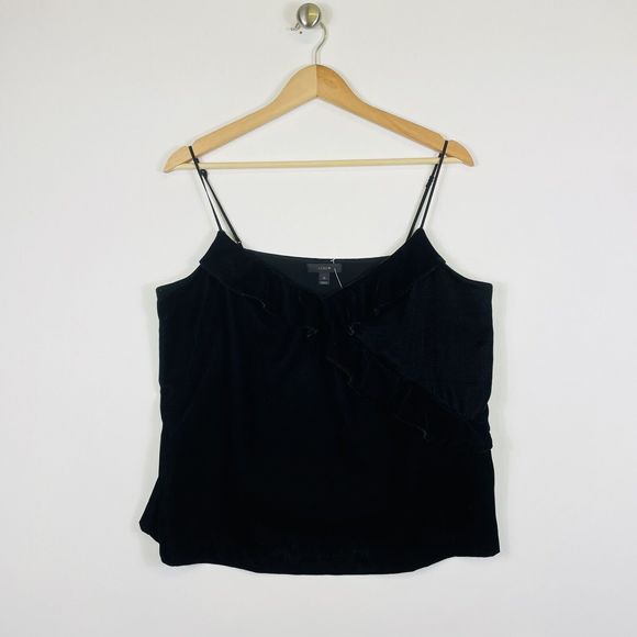 J. Crew Black Velvet Ruffle Cross Front Pullover Tank Top Shirt Womens 12‎ NEW - Picture 1 of 5